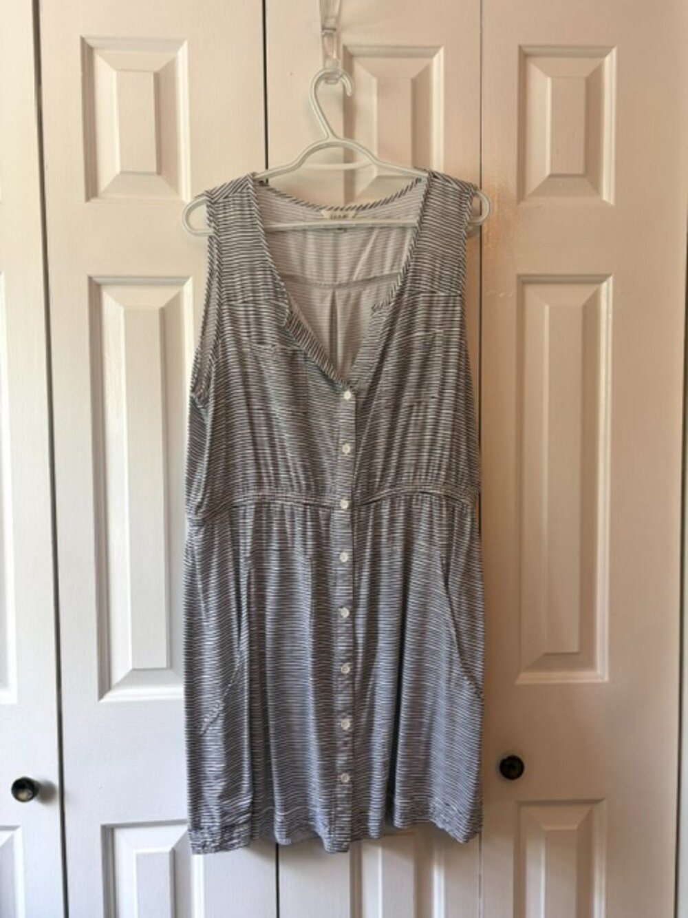 J.A.M.E. 1X Striped Button Front Dress Sleeveless Plus Size Pockets Cotton Navy